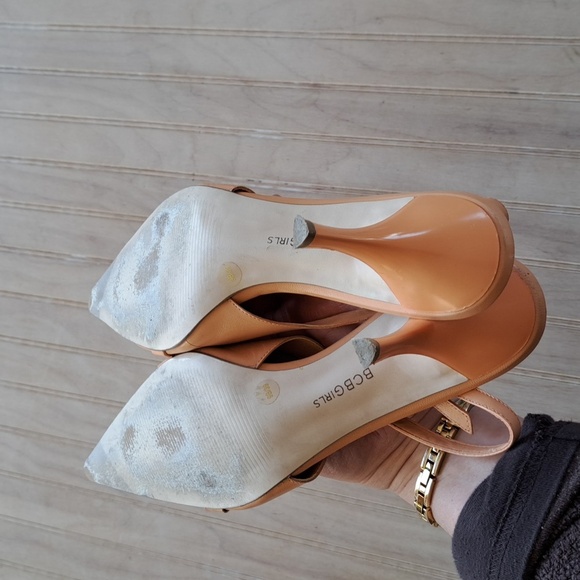 BCBGIRLS Peach Leather Pointed Toe Sling-Back Elegant Short Kitten Heels - Picture 8 of 10